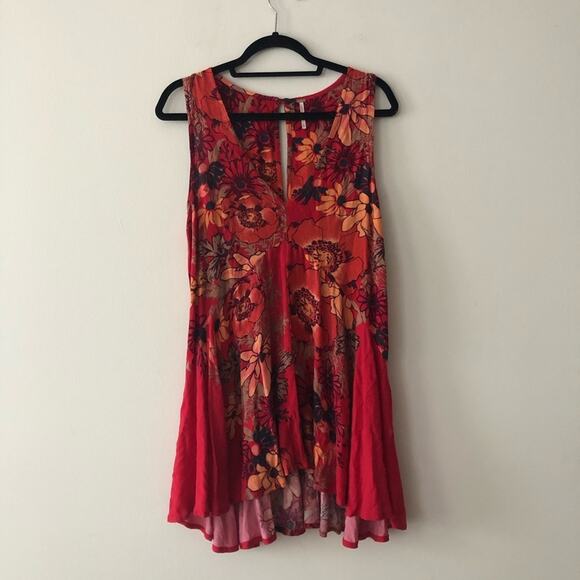 Free People Backyard Party Red Floral Tunic Dress - Picture 2 of 7